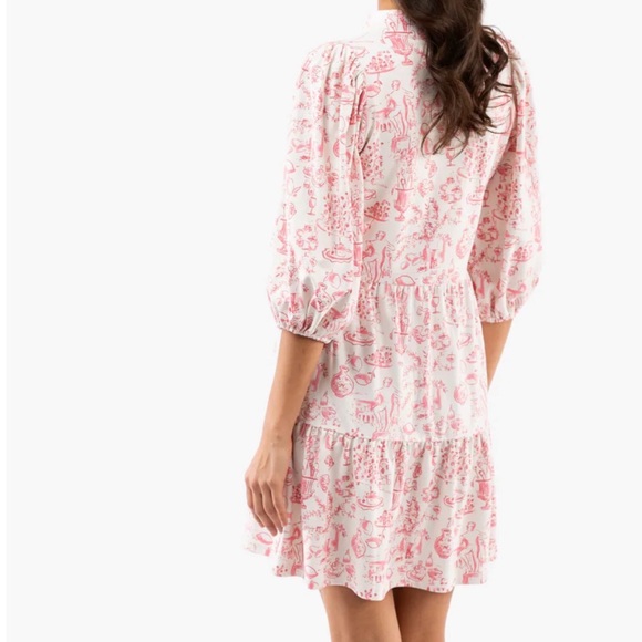 Smith & Quinn Tory Dress In Dolce Vita Size Small 3/4 Sleeves Pink White Tiered - Picture 3 of 15